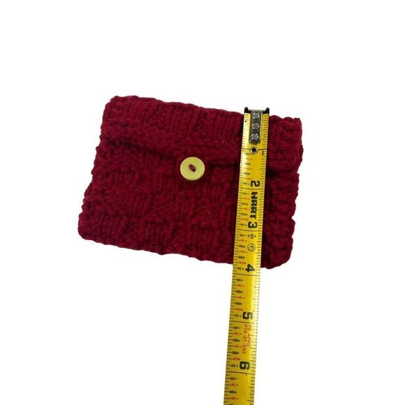 Handmade Crochet Knit Purse Set Red & Pink Yarn Button Shoulder Bag & Coin Pouch - Picture 5 of 11